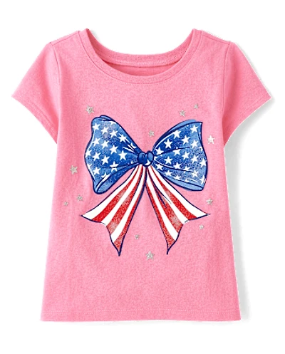 Baby And Toddler Girls American Flag Bow Graphic Tee