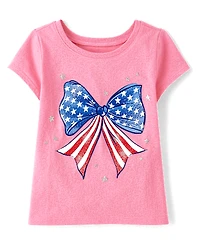 Baby And Toddler Girls American Flag Bow Graphic Tee