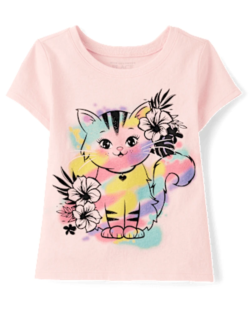 Baby And Toddler Girls Cat Graphic Tee