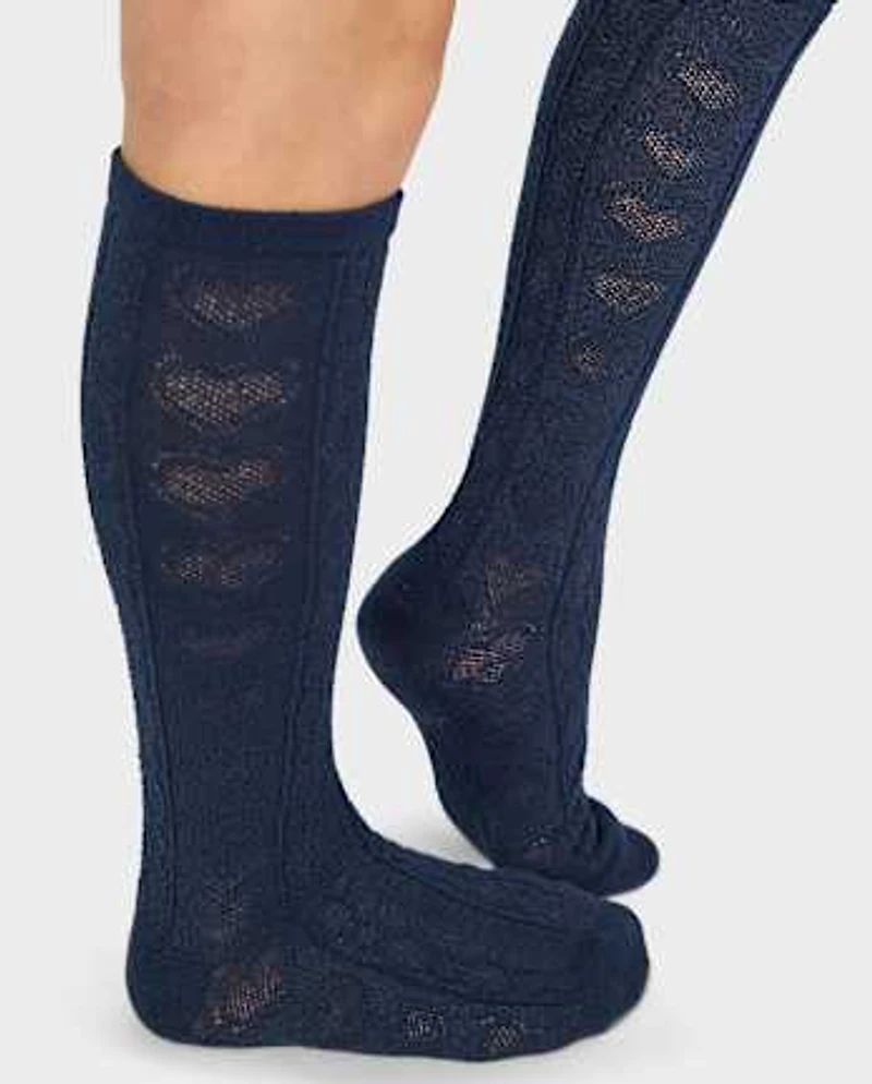 Girls Heart Pointelle Knee Socks 2-Pack