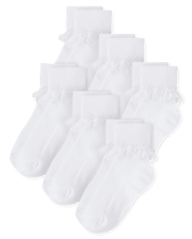 Lot de 6 paires chaussettes à revers en dentelle pour filles