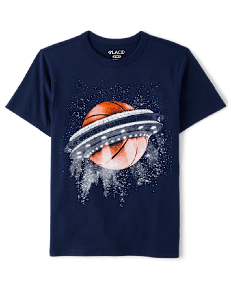 Boys Basketball Spaceship Graphic Tee