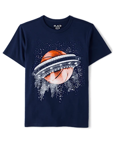 Boys Basketball Spaceship Graphic Tee