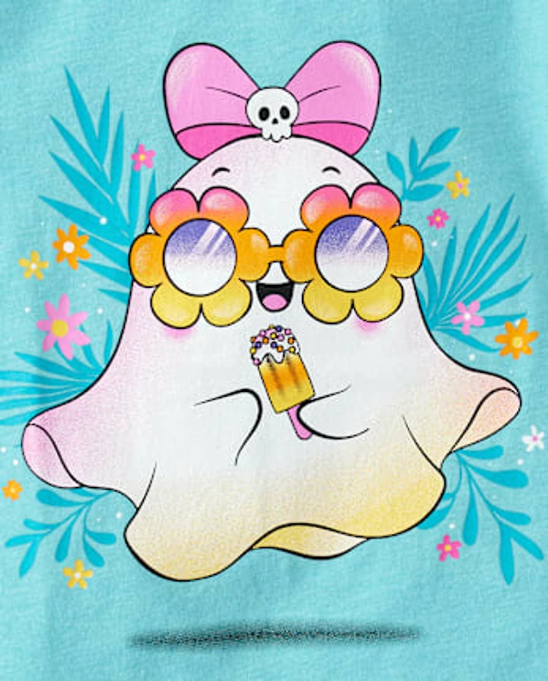 Baby And Toddler Girls Summerween Ghost Flowers Graphic Tee