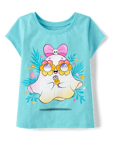 Baby And Toddler Girls Summerween Ghost Flowers Graphic Tee
