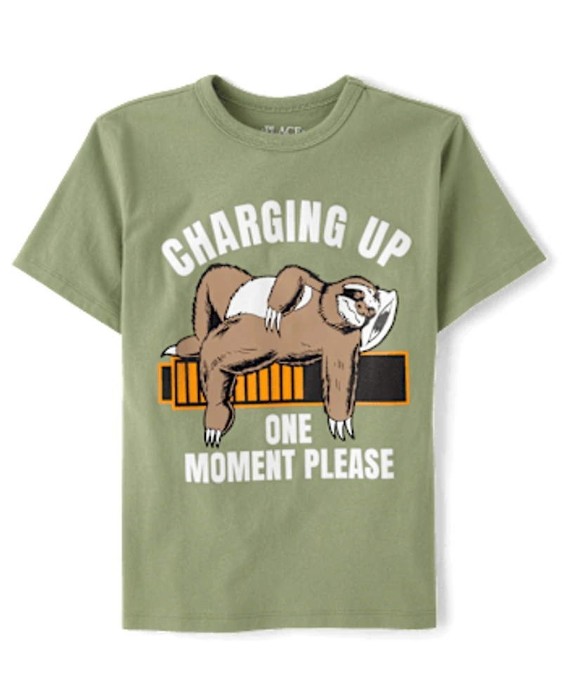 Boys Recharging Sloth Graphic Tee