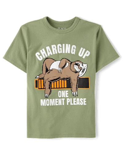 Boys Recharging Sloth Graphic Tee