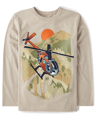 Boys Helicopter Forest Graphic Tee