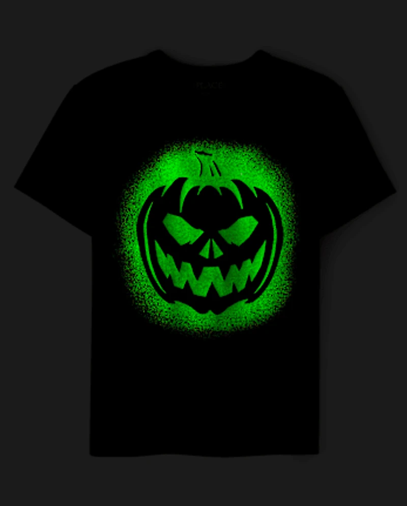 Boys Glow Pumpkin Face Graphic Tee