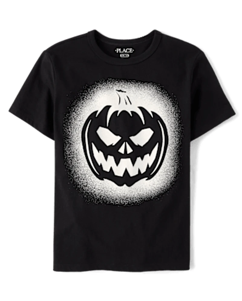 Boys Glow Pumpkin Face Graphic Tee