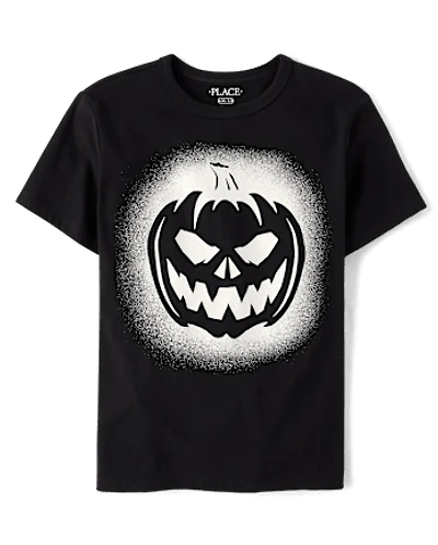Boys Glow Pumpkin Face Graphic Tee