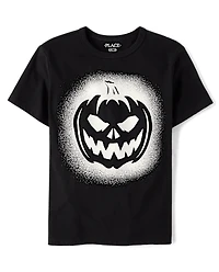 Boys Glow Pumpkin Face Graphic Tee