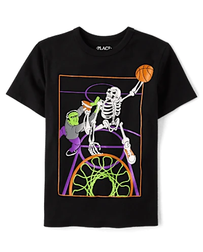 Boys Skeleton Basketball Player Graphic Tee