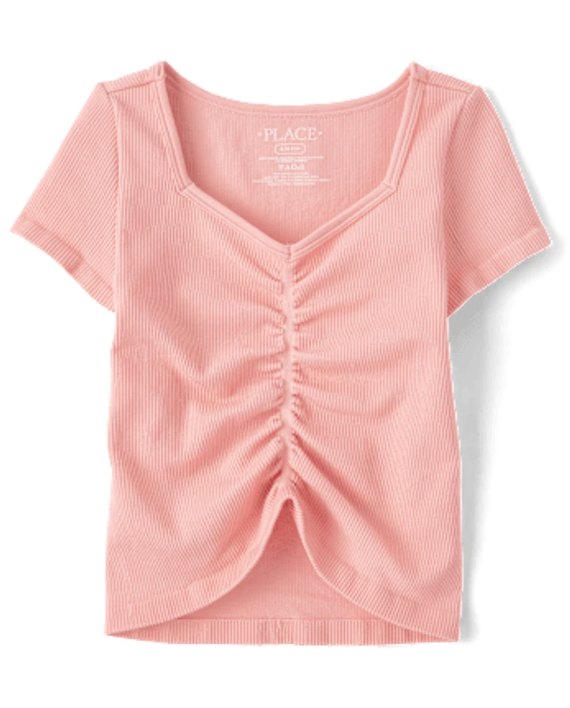 Girls Seamless Ribbed Ruched Top