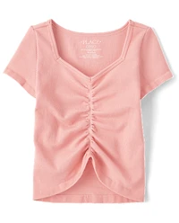 Girls Seamless Ribbed Ruched Top