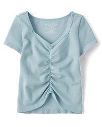 Girls Seamless Ribbed Ruched Top