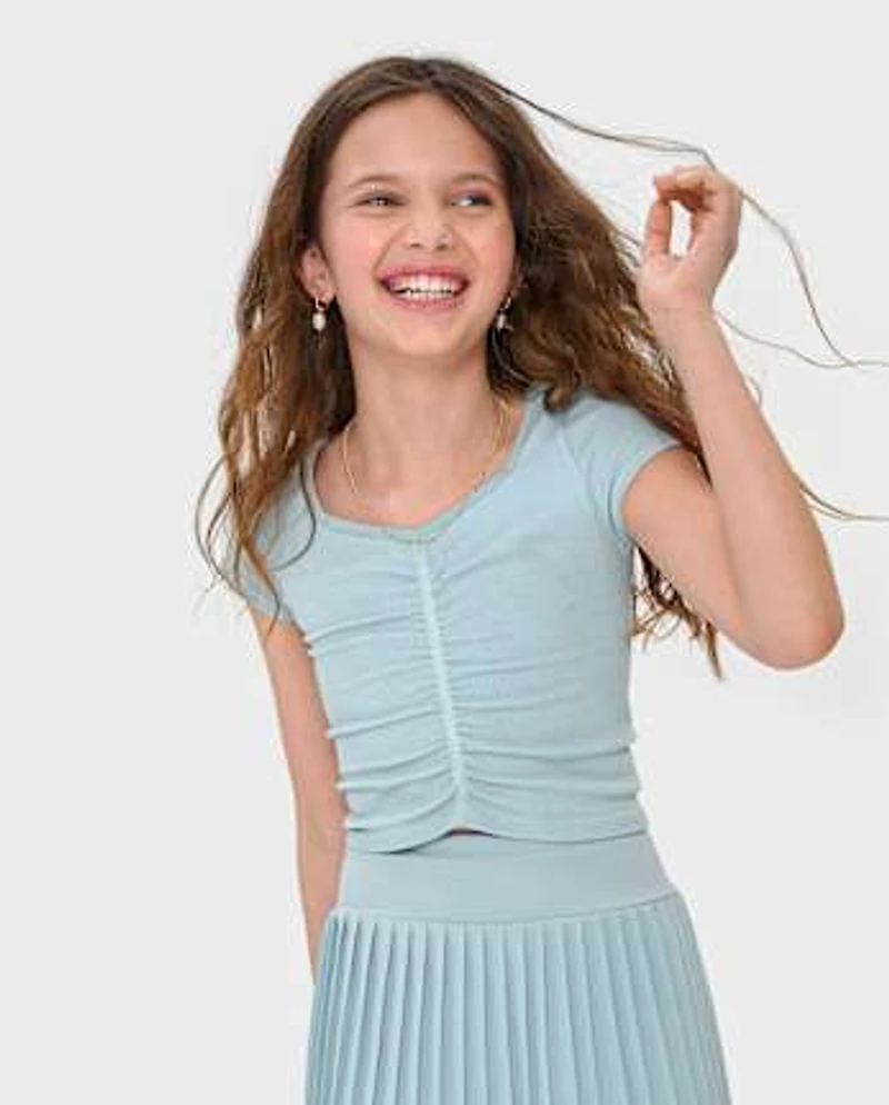 Girls Seamless Ribbed Ruched Top