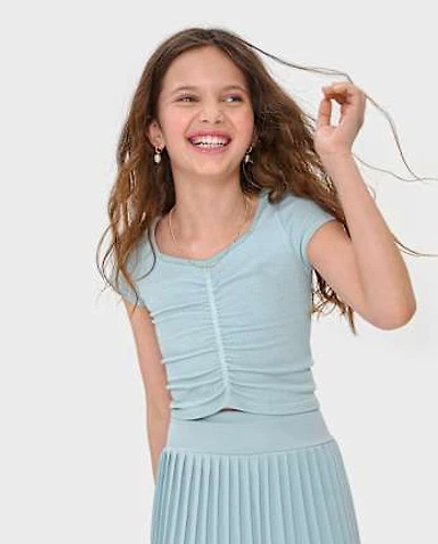 Girls Seamless Ribbed Ruched Top