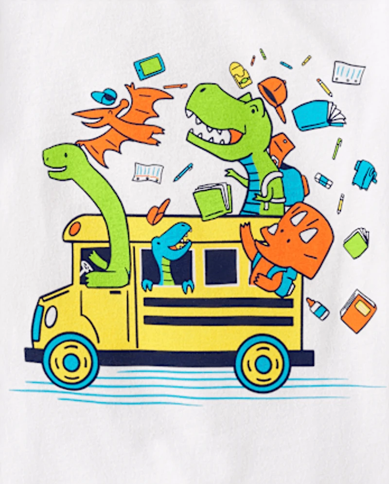 Toddler Boys Dino School Bus Graphic Tee