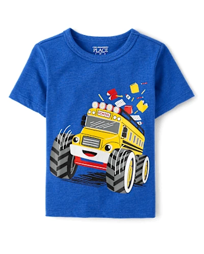 Toddler Boys Monster Truck School Bus Graphic Tee