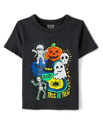 Baby And Toddler Boys Glow Halloween Doodles Graphic Tee