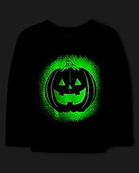 Baby And Toddler Boys Glow Pumpkin Face Graphic Tee
