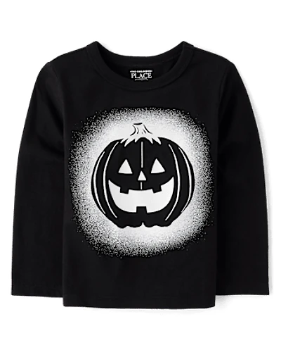 Baby And Toddler Boys Glow Pumpkin Face Graphic Tee