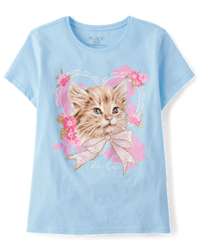 Girls Cat Heart Graphic Tee