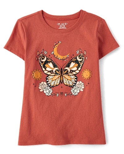 Girls Butterfly Moon Graphic Tee