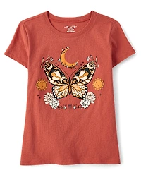 Girls Butterfly Moon Graphic Tee