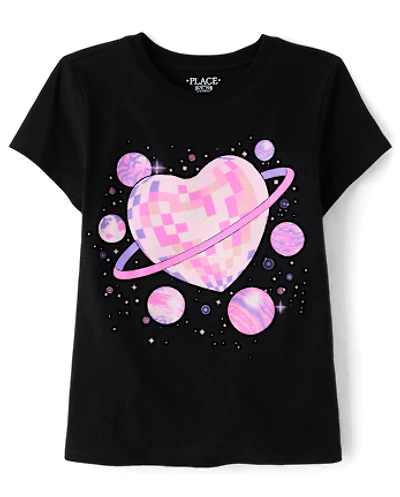 Girls Space Disco Heart Graphic Tee