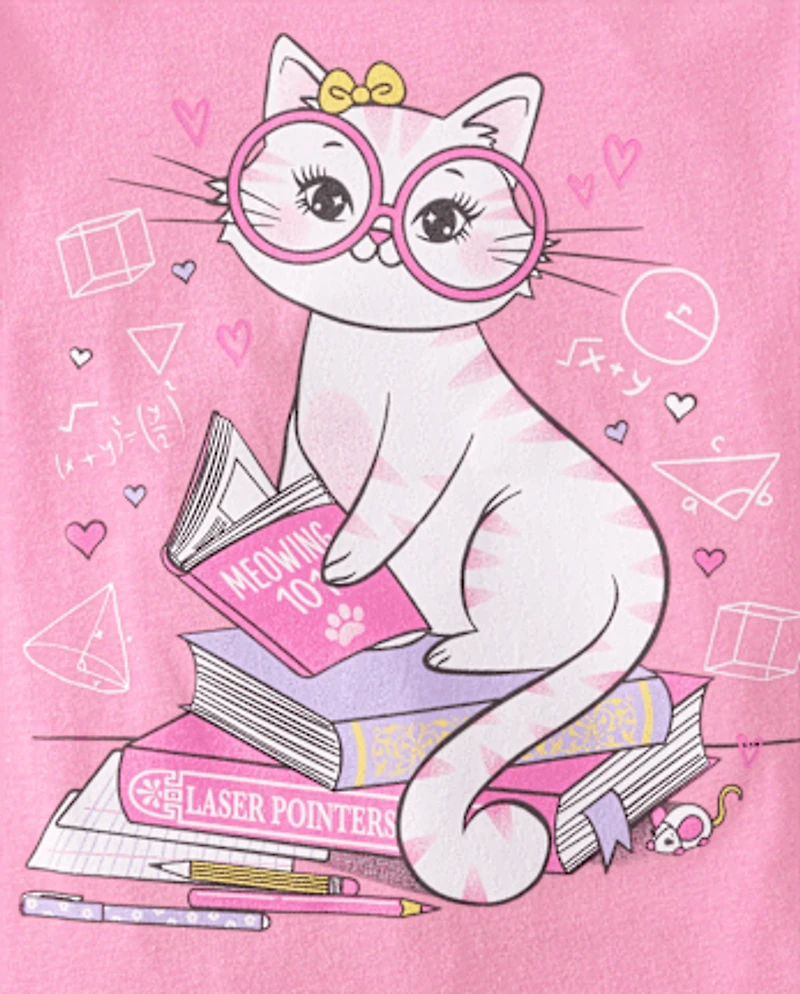 T-shirt graphique « Chat lisant » pour filles