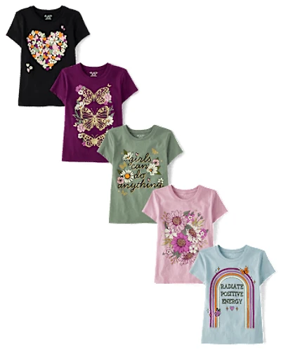 Girls Flower Graphic Tee 5-Pack