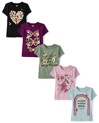 Girls Flower Graphic Tee 5-Pack