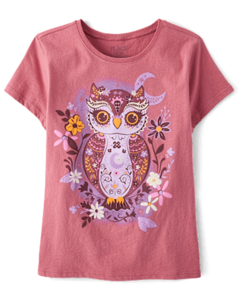 Girls Floral Owl Graphic Tee
