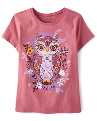 Girls Floral Owl Graphic Tee