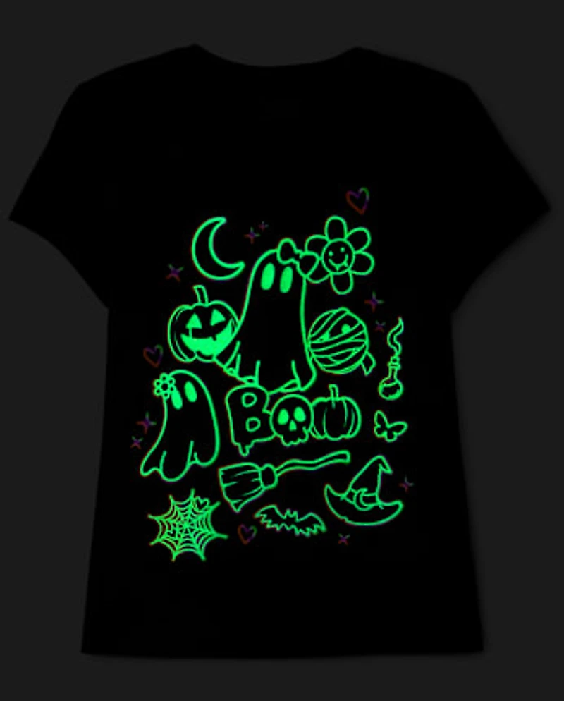 Girls Glow Halloween Doodles Graphic Tee