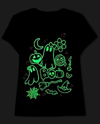 Girls Glow Halloween Doodles Graphic Tee