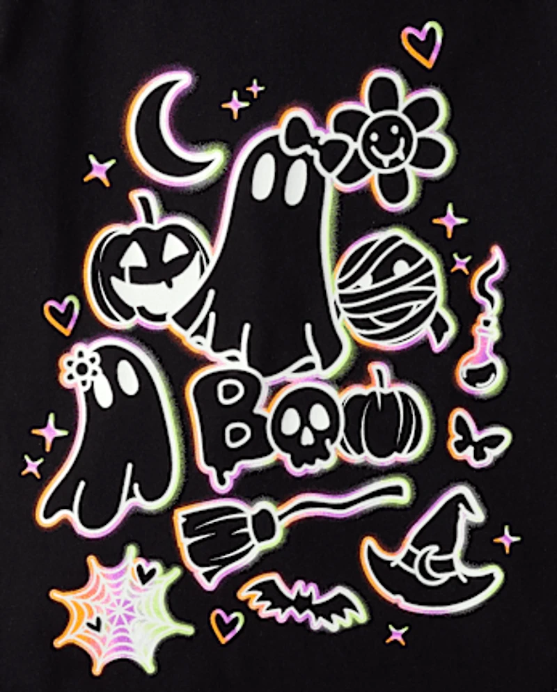 Girls Glow Halloween Doodles Graphic Tee