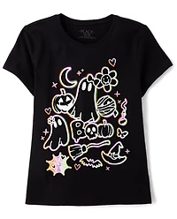 Girls Glow Halloween Doodles Graphic Tee