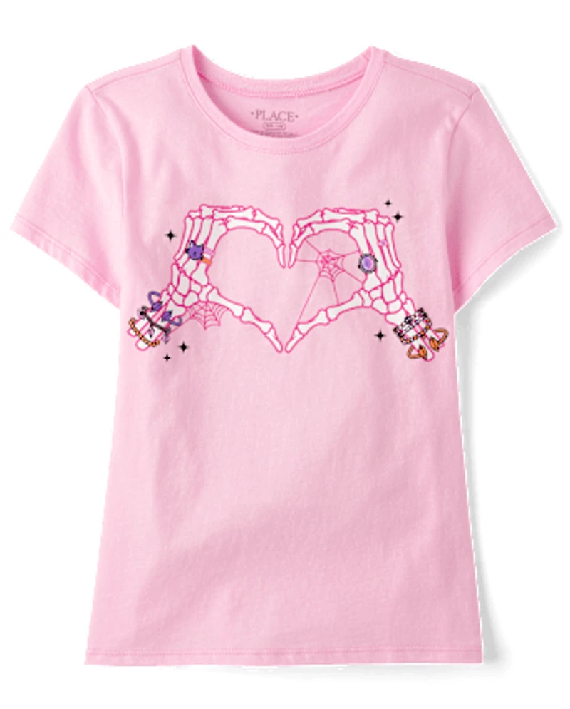 Girls Skeleton Heart Graphic Tee