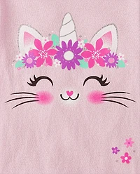 T-shirt graphique licorne et chat pour bébé petite fille