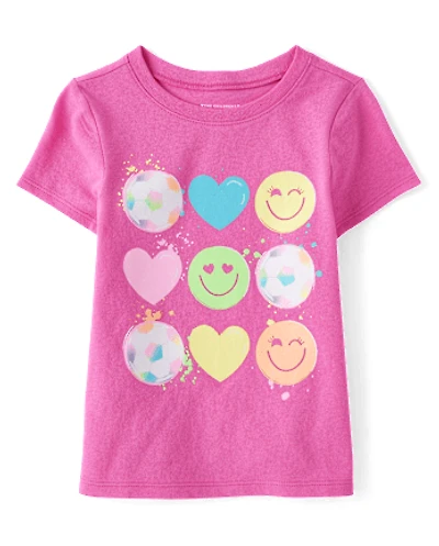 Baby And Toddler Girls Soccer Hearts Graphic Tee