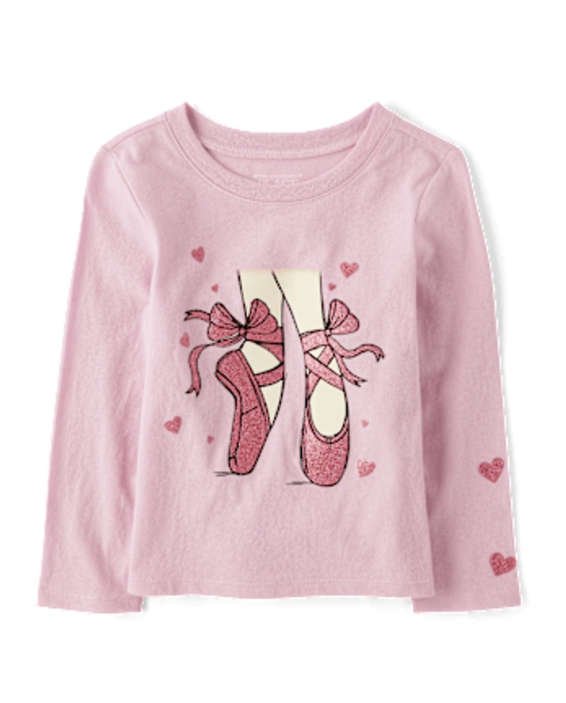 T-shirt graphique pour bébé et petite fille, motif ballerines pointes