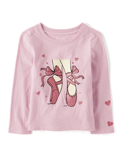 T-shirt graphique pour bébé et petite fille, motif ballerines pointes