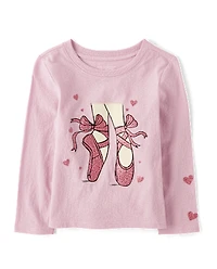 T-shirt graphique pour bébé et petite fille, motif ballerines pointes
