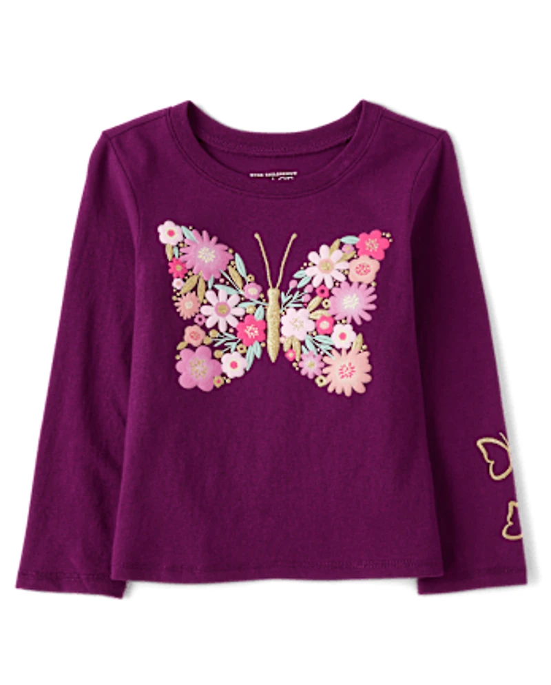 Baby And Toddler Girls Floral Butterfly Graphic Tee