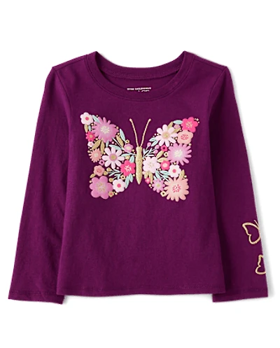 Baby And Toddler Girls Floral Butterfly Graphic Tee