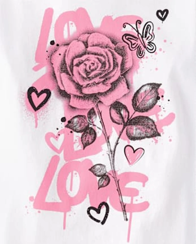 Girls Love Graffiti Rose Graphic Tee