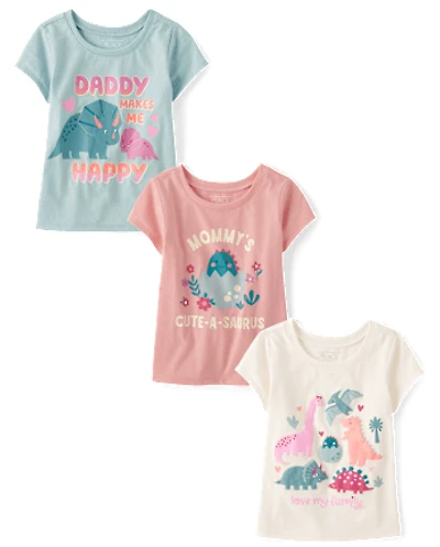 Baby And Toddler Girls Dino Graphic Tee 3-Pack